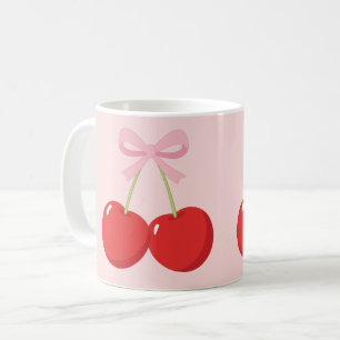 Röda körsbär med rosa slinga Coquette Cottage Chic Kaffemugg