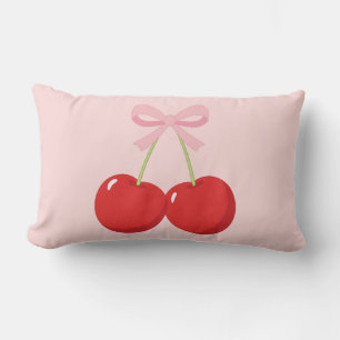 Röda körsbär med rosa slinga Coquette Cottage Chic Lumbarkudde