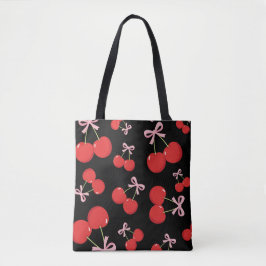 Röda körsbär med rosa slinga Coquette Cottage Chic Tygkasse