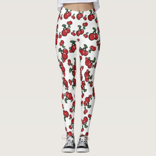 Röda körsbär och vit (valfri Färg) cute-frukt Leggings