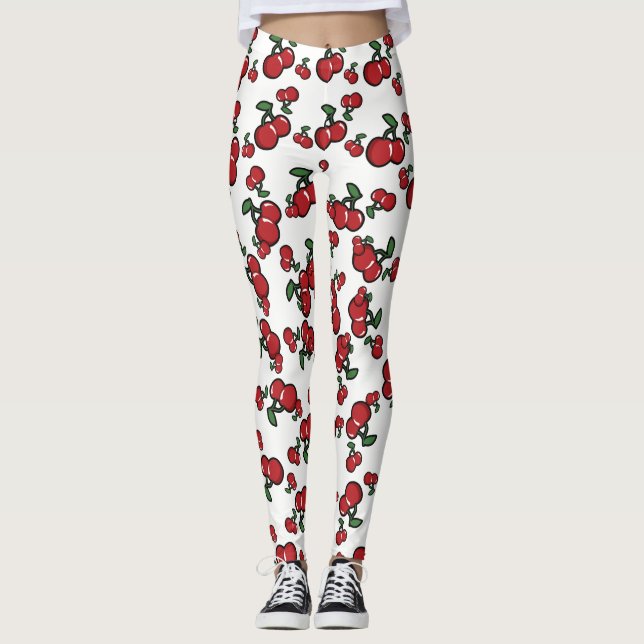 Röda körsbär och vit (valfri Färg) cute-frukt Leggings (Framsida)