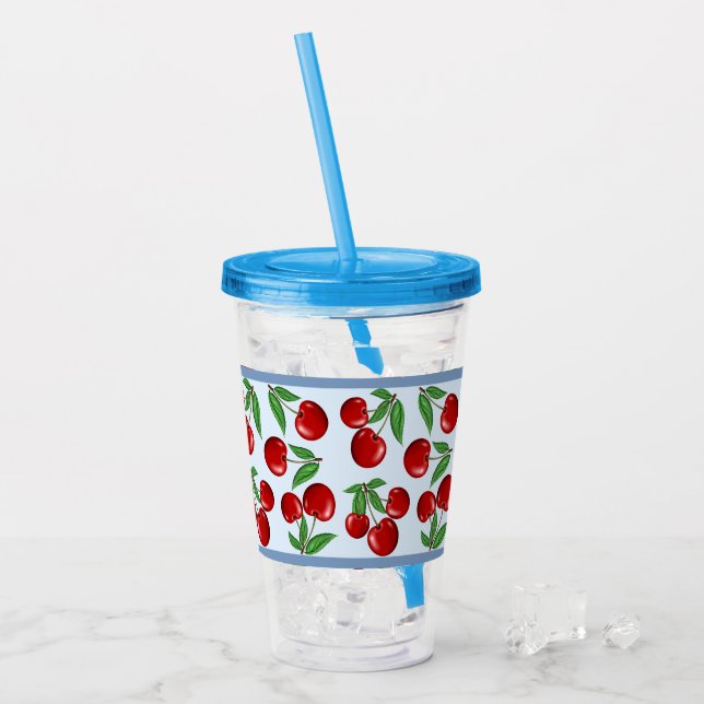 Röda körsbär över hela Mönster, anpassningsbara Take Away Mugg (Framsida Ice)