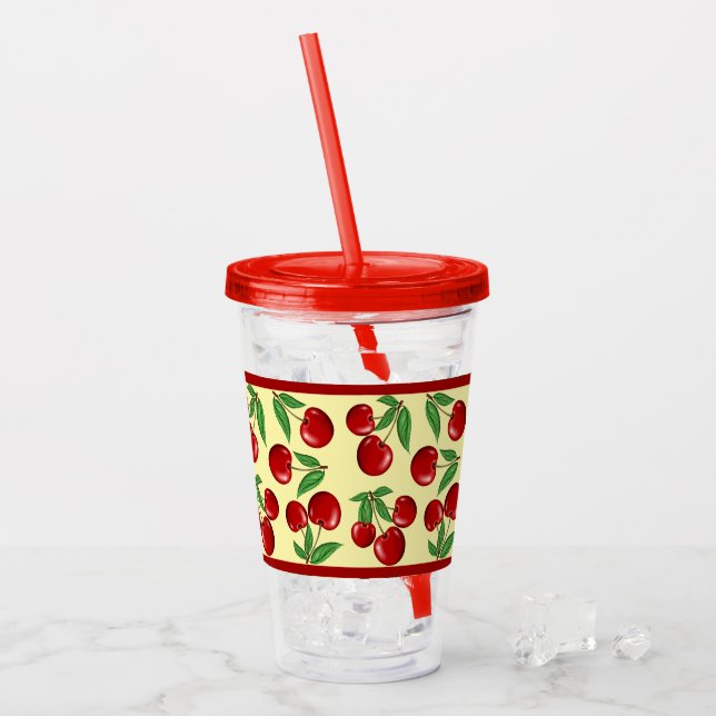 Röda körsbär över hela Mönster, anpassningsbara Take Away Mugg (Framsida Ice)