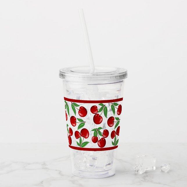 Röda körsbär över hela Mönster, anpassningsbara Take Away Mugg (Framsida Ice)