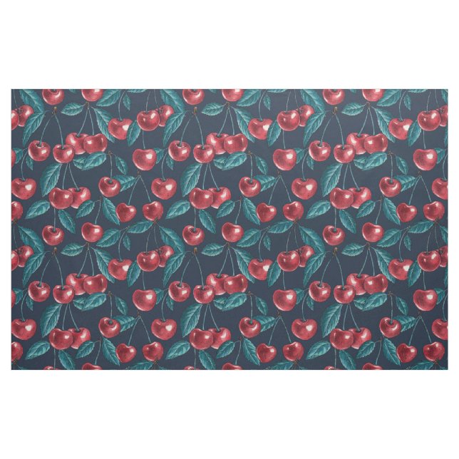 Röda körsbär på mörk blått tyg (Fat Quarter)