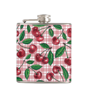 Röda körsbär på rosa gingham fickplunta