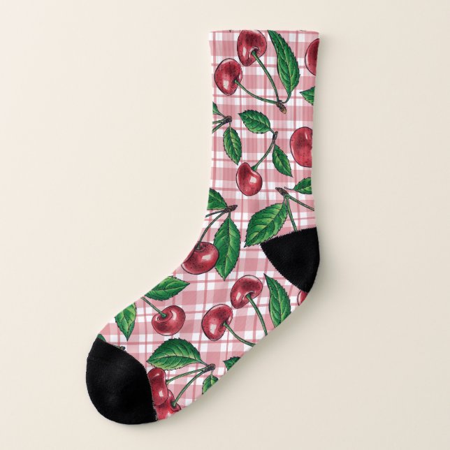 Röda körsbär på rosa gingham strumpor (Vänster utanför)