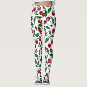 Röda körsbär på vitt leggings