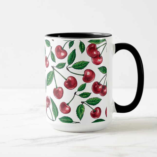 Röda körsbär på vitt mugg (Höger)