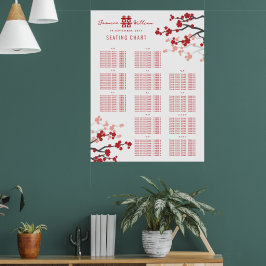 Röda körsbärsblommor 囍 Kinesisk bröllopsplatskarta Poster