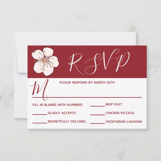 Röda Körsbärsblommor - RSVP & Middagsval Inbjudningar (Framsida)
