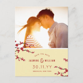 Röda körsbärsblommor Sakura Foto Spara datumet Meddelande Vykort