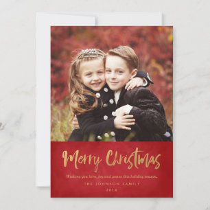 Röda kort och Guld GOD JUL kort Familjefoto
