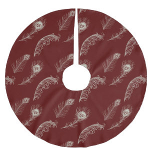 Röda kräm- påfågelfjädrar julgransmatta borstad polyester