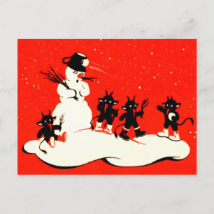 Röda Krampus kastar snöboll slagsmålsnögubben Helg Vykort
