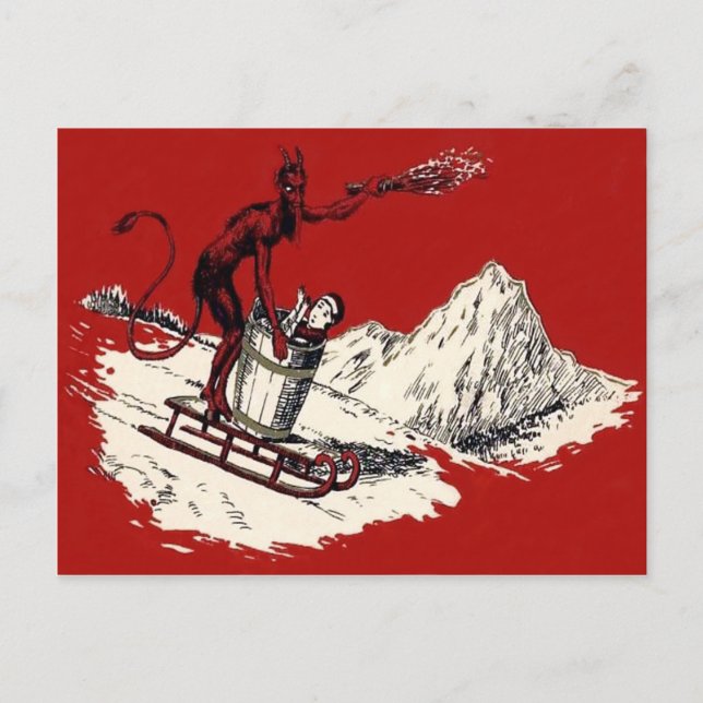 Röda Krampus släde berg Switch kidnappad Vykort (Framsida)