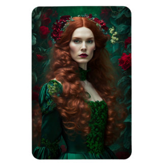Röda kvinnor i Emerald Grönt Dress. Magnet