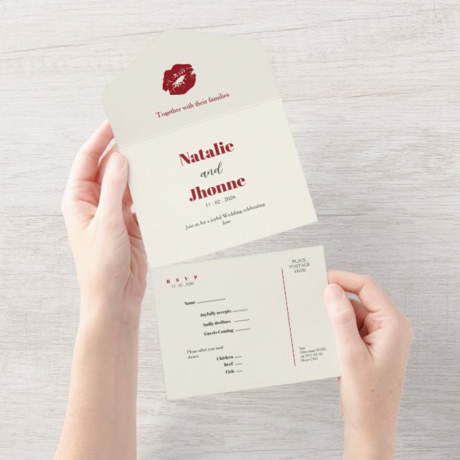 röda kyssar meddelandestil RSVP Bröllop Allt-i-All (Avrivbar del)