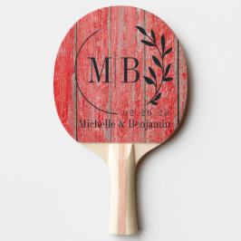 Röda Ladan Brädor Blad Bröllops Monogram Pingisracket