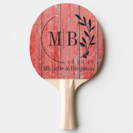Röda Ladan Brädor Blad Bröllops Monogram Pingisracket