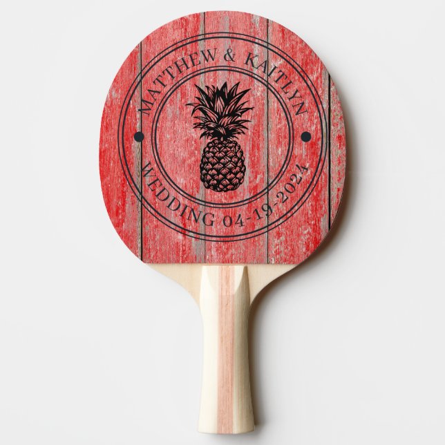 Röda Ladan Brädor Bröllopskam "Pineapple" med Namn Pingisracket (Baksidan)