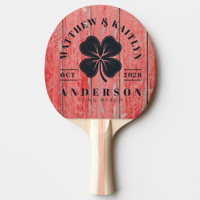Röda Ladan Brädor Irländska Lyckliga Klöver Bröllo Pingisracket (Framsidan)