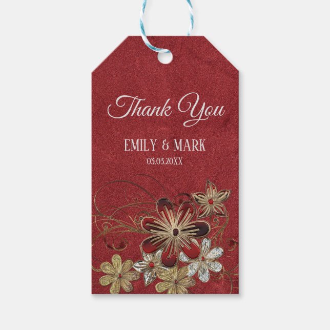 Röda läder och blommor presentetikett (Framsidan)