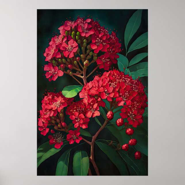 Röda Lagerströmia Blommor Konsttryck Poster (Framsidan)