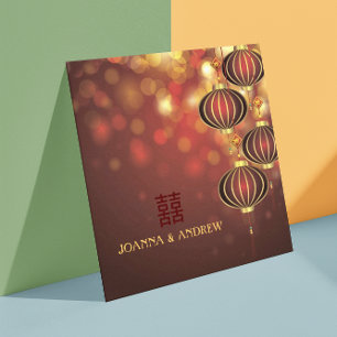Röda landternor Dubbla Happity Chinese Bröllop Inbjudningar