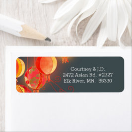 Röda landternor, träkol Grått Bröllop Adress Returadress Etikett