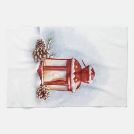 Röda lanternor för kökshanddukar med ett glödande 