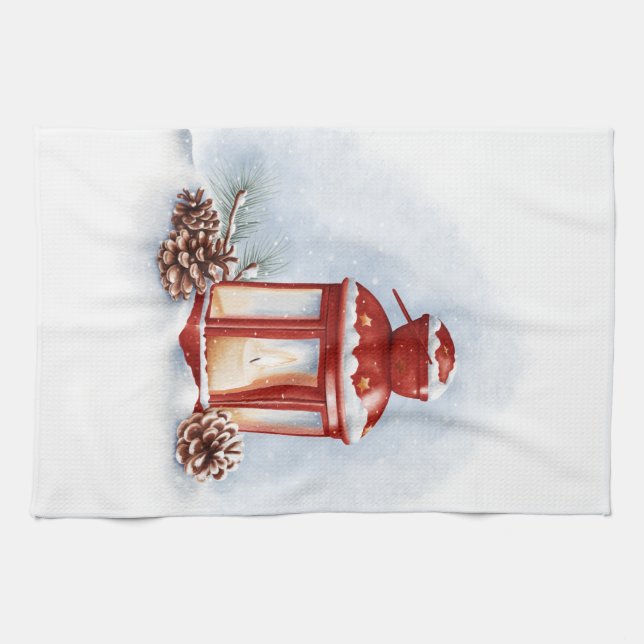 Röda lanternor för kökshanddukar med ett glödande  (Horisontell)