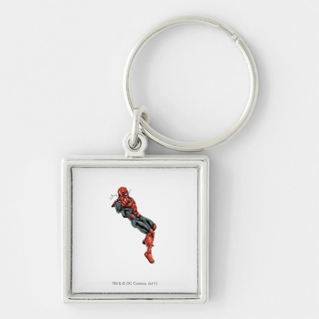 Röda Lanternor - Löpning 2 Fyrkantig Silverfärgad Nyckelring (Framsidan)