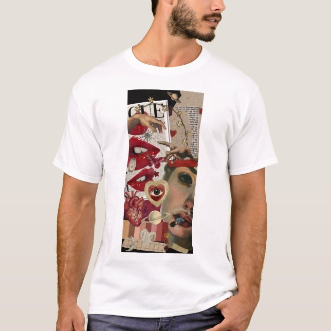 Röda läppar Collage | Djärv Pop Art T-Shirt (Framsida)
