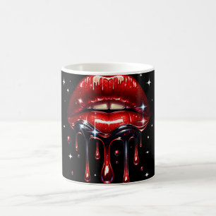 Röda läppar droppande glitter glamör glans kaffemugg