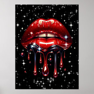 Röda läppar droppande glitter glamör glimmer poster