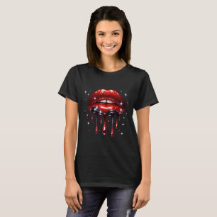 Röda läppar droppande glitter glamör glimmer t shirt