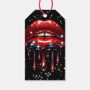 Röda läppar droppande glitter glamour gnistrande f presentetikett