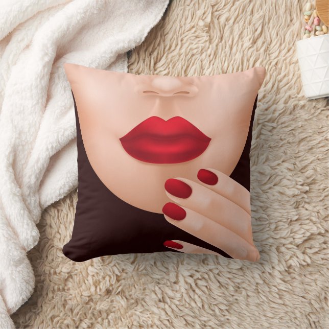 Röda läppar illustration kastkudde kudde (Filt)