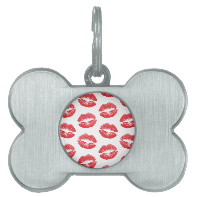 Röda Läppar, Mönster i Läppar, röda läppstift, kys ID-bricka Husdjur (Framsidan)