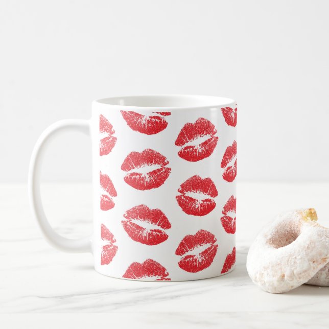 Röda Läppar, Mönster i Läppar, röda läppstift, kys Kaffemugg (Med munk)