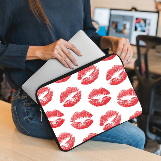 Röda Läppar, Mönster i Läppar, röda läppstift, kys Laptop Fodral (Skapare uppladdad)