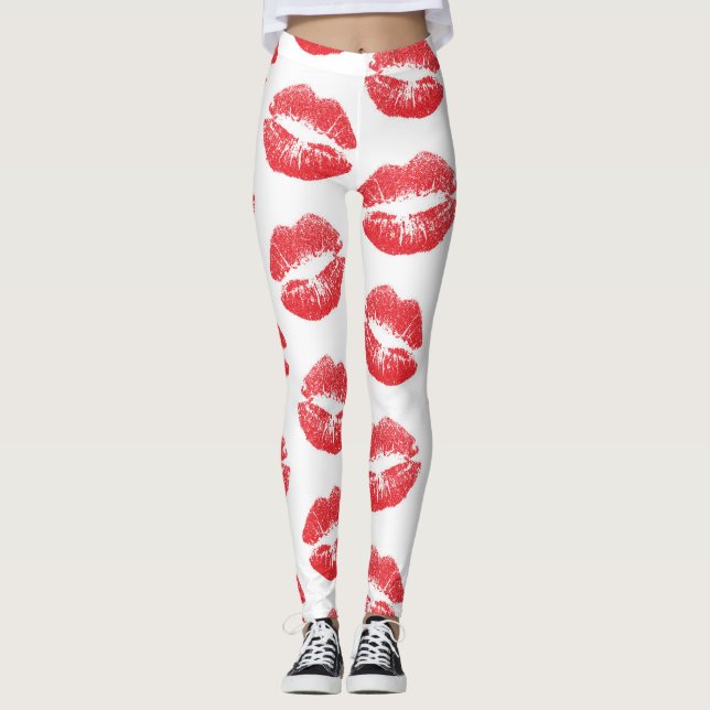 Röda Läppar, Mönster i Läppar, röda läppstift, kys Leggings (Framsida)