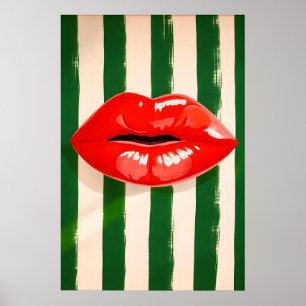 Röda läppar Pop Art Affisch, Djärvt randigt tryck