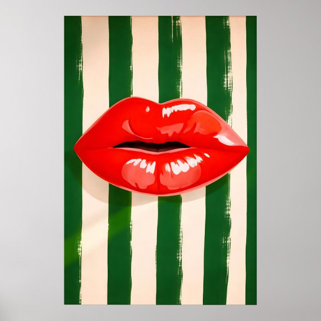 Röda läppar Pop Art Affisch, Djärvt randigt tryck (Framsidan)
