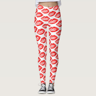 Röda läppmönster leggings