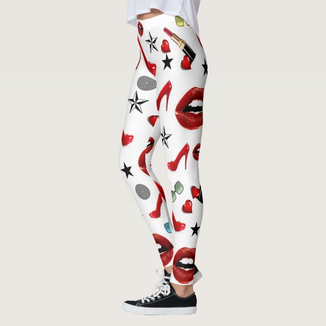 Röda läppstift klackar läppar Leggings (Vänster)