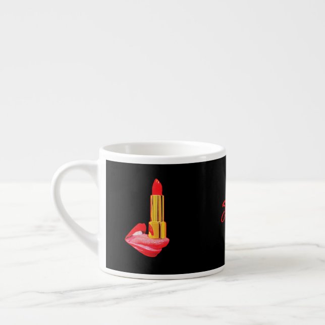 Röda läppstift på Tunga med anpassning Espressomugg (Vänster)