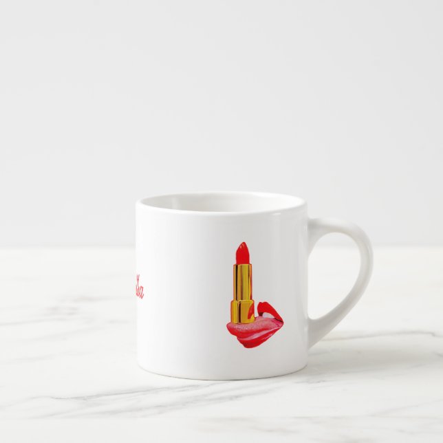 Röda läppstift på Tunga med anpassning Espressomugg (Höger)
