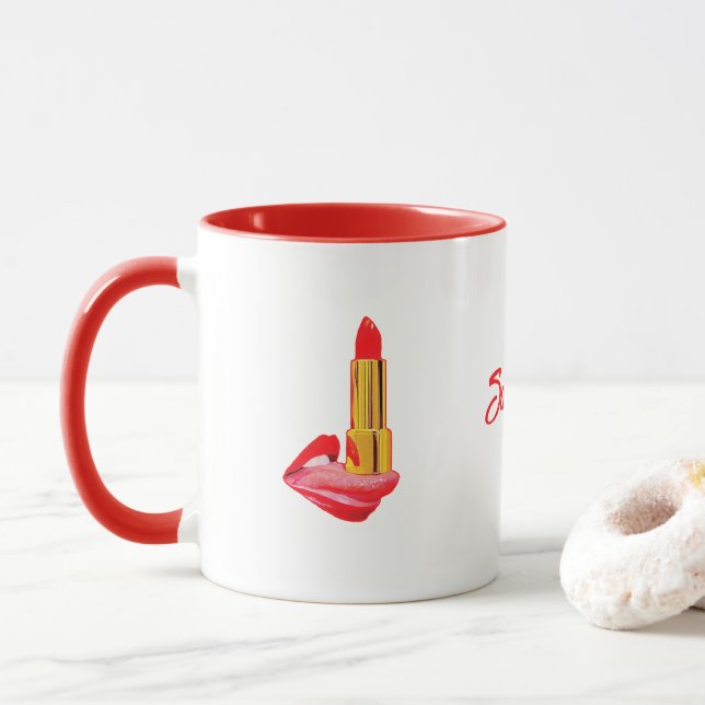 Röda läppstift på Tunga med anpassning Mugg (Med munk)